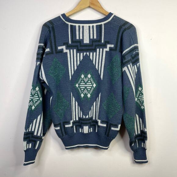 Vintage 80s 90s Van Heusen Hennessy Acrylic Geometric Grandpa Sweater Mens L - Picture 4 of 7